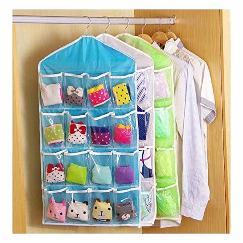 16 Pockets Clear Over Door Hanging Bag Shoe Rack Hanger Underwear Socks Closet Storage Tidy Organizer