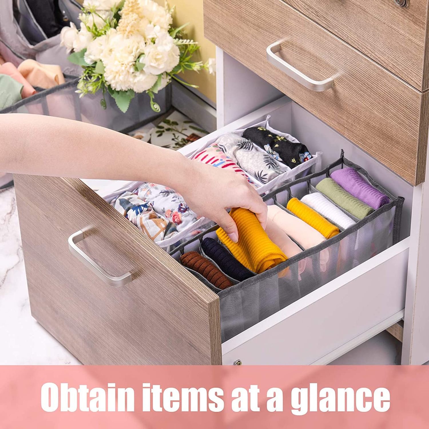 Foldable Closet Organizer with Drawer for Separating Mesh Socks Foldable Wardrobe Storage for Underwear Socks Bag Organizer