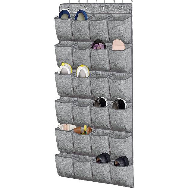 Over-the-door shoe organizer with 24 oversized fabric pockets for men's sneakers and women's high heels