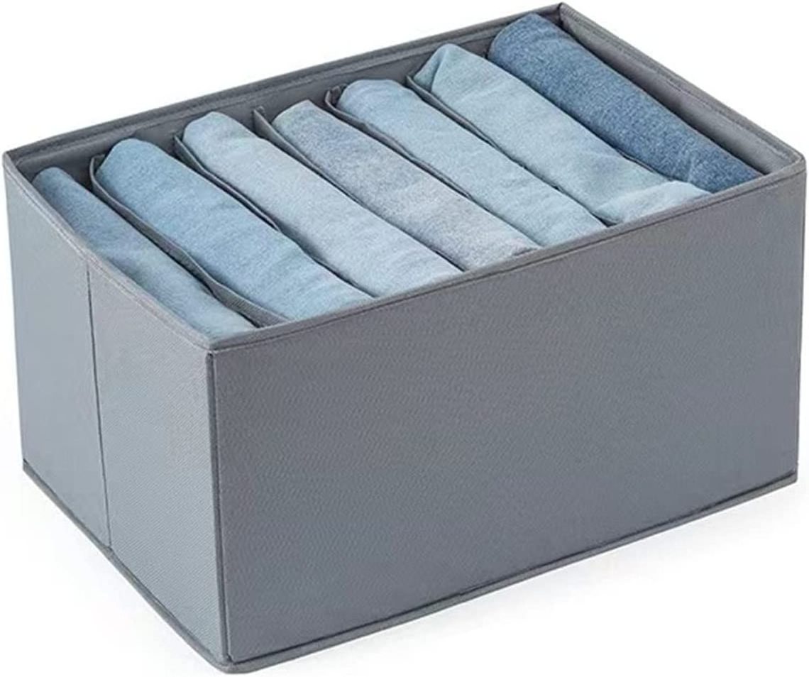 1 Piece 7 Compartment Foldable Drawer Storage Bag Gray Jeans Storage Bag for Closet Clothing Storage