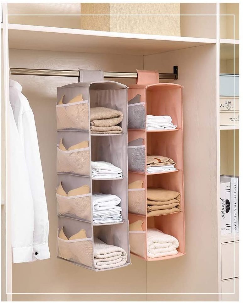 4 Shelves &12 Pockets Hanging Closet Organizer Foldable Hanging ShelvesHandbag Purse Clothes Pants Shoes