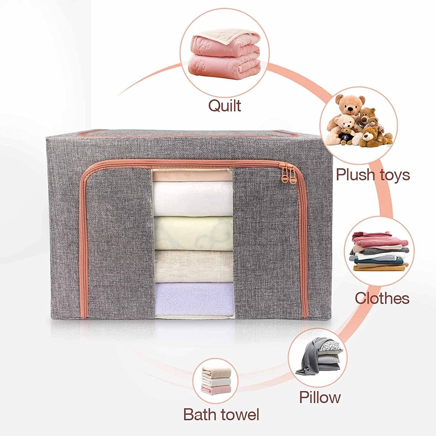 Clothes Storage Bag Foldable Bedroom Closet Clothes Quilt Fabric Box Organizer with Zipper