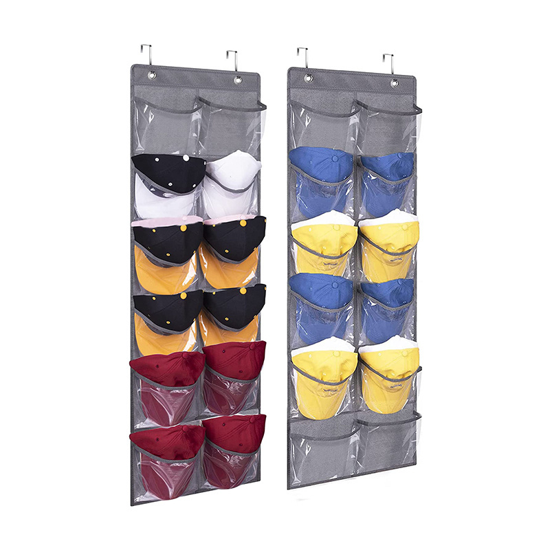 2PCS 24 Large Clear Deep Pockets Baseball Hat Racks Organizer Over The Narrow or Normal Door