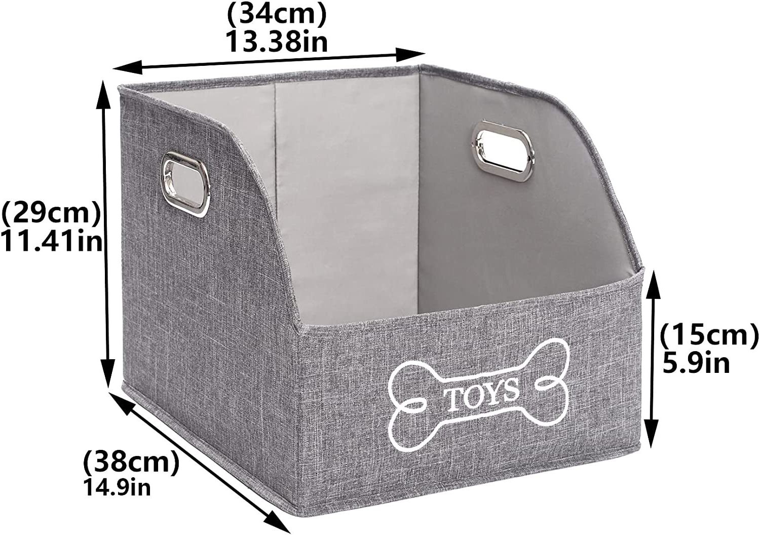 Foldable Trapezoid Canvas Big Dog Toys Storage Bins with Metal Handles, Durable and Long-Lasting Use