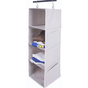 Foldable Cotton Fabric 4 Shelf Sturdy Hanging Closet Storage Organizer for Clothes or Shoes