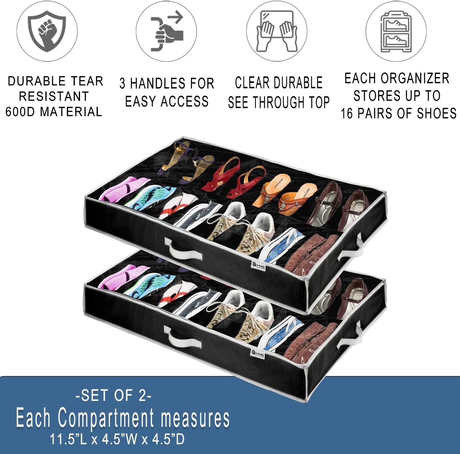 Under Bed Shoe Storage Organizer Set of  Heavy Duty Material  Shoe Organizer