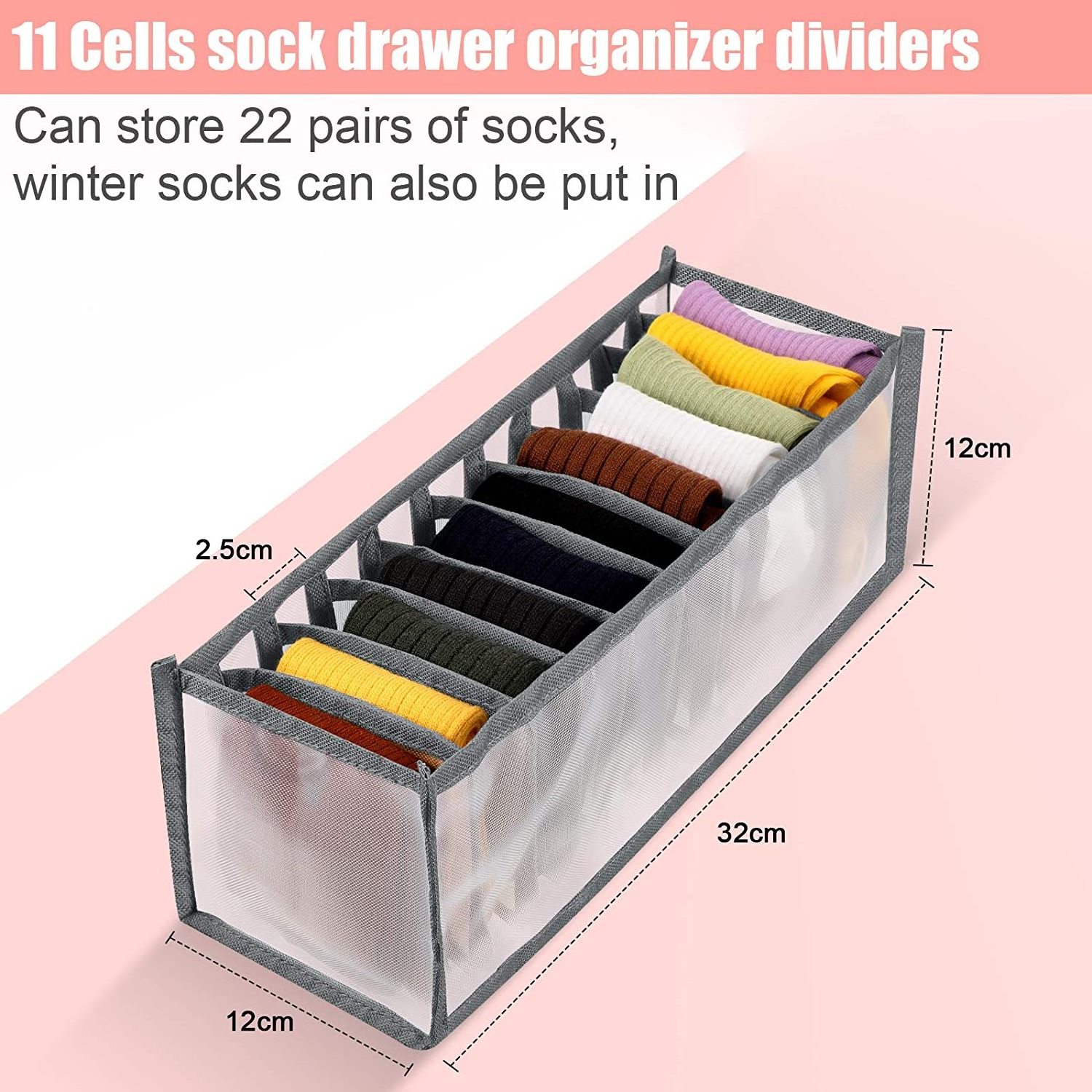 Foldable Closet Organizer with Drawer for Separating Mesh Socks Foldable Wardrobe Storage for Underwear Socks Bag Organizer