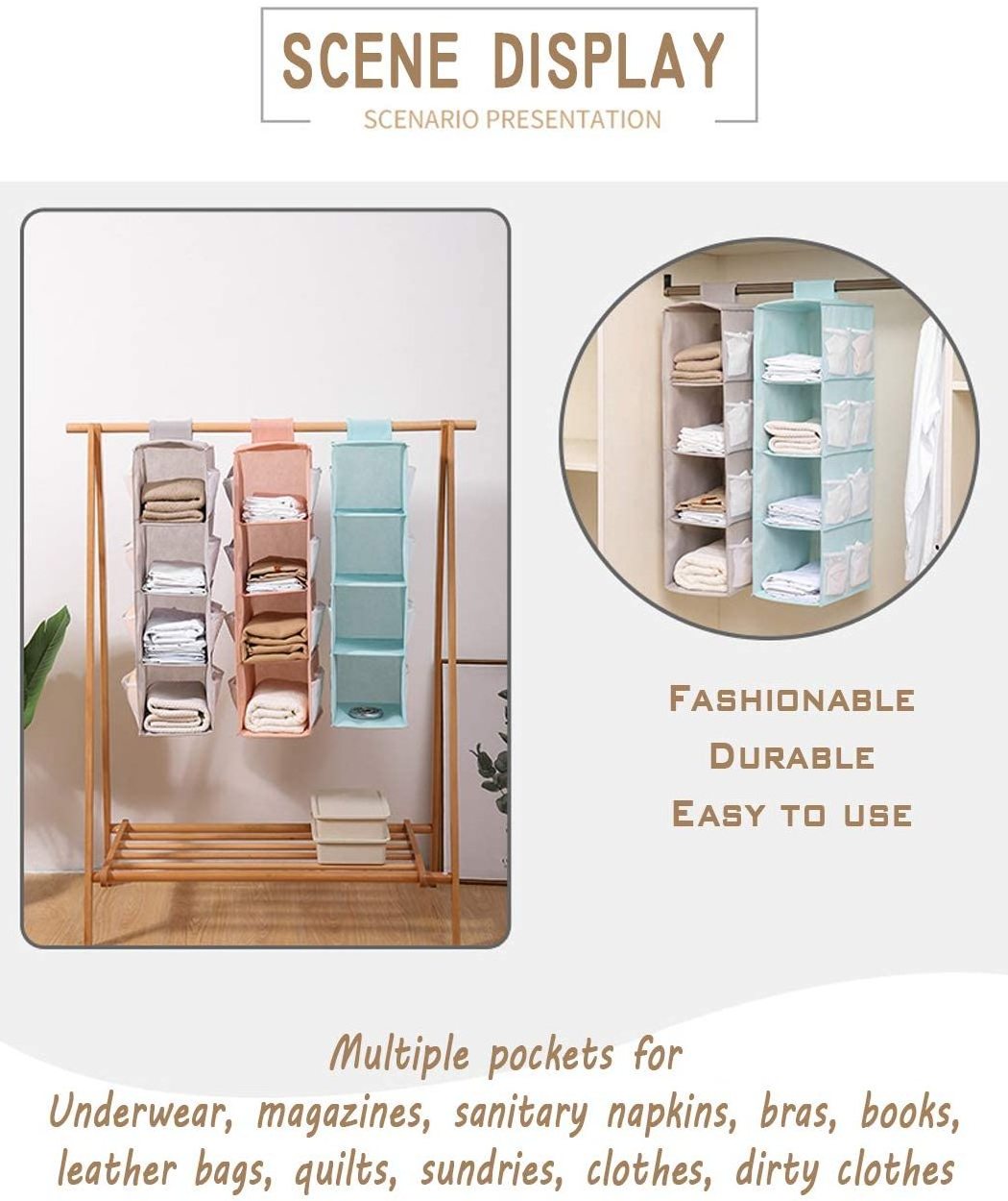 4 Shelves &12 Pockets Hanging Closet Organizer Foldable Hanging ShelvesHandbag Purse Clothes Pants Shoes