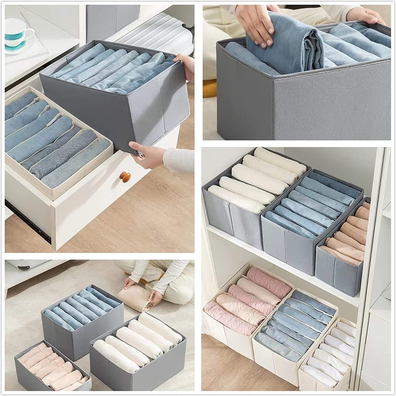 1 Piece 7 Compartment Foldable Drawer Storage Bag Gray Jeans Storage Bag for Closet Clothing Storage