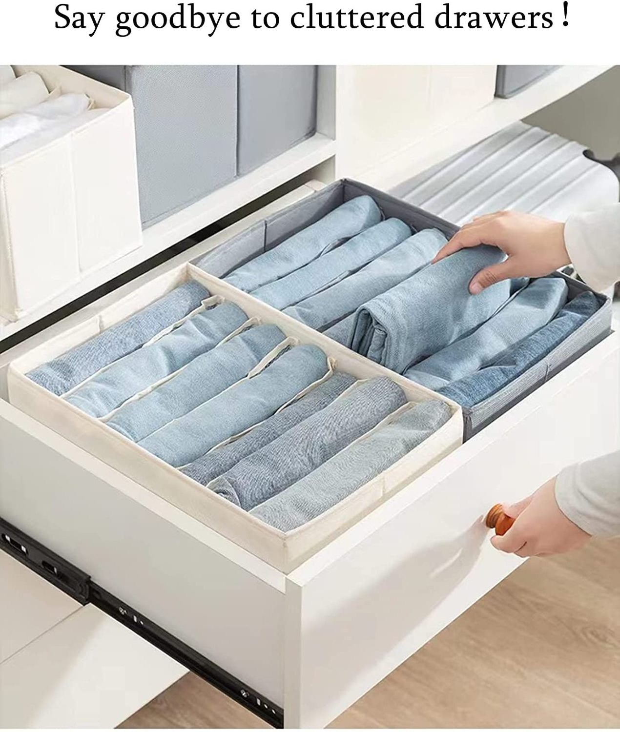 1 Piece 7 Compartment Foldable Drawer Storage Bag Gray Jeans Storage Bag for Closet Clothing Storage