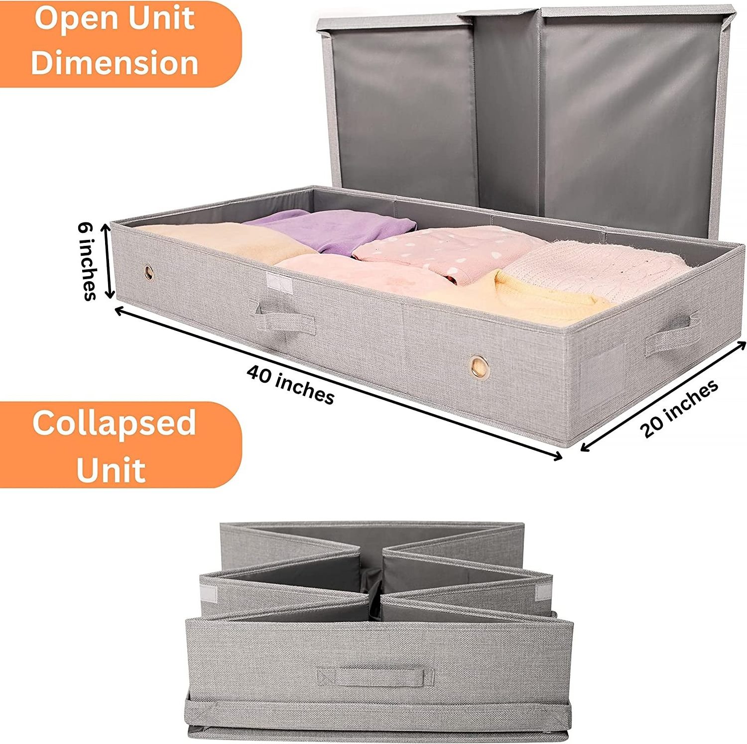 2-Pack Foldable Sturdy Ultra Thick Fabric Clothes Blanket and Shoe Under Bed Storage Containers with Lid and Handles