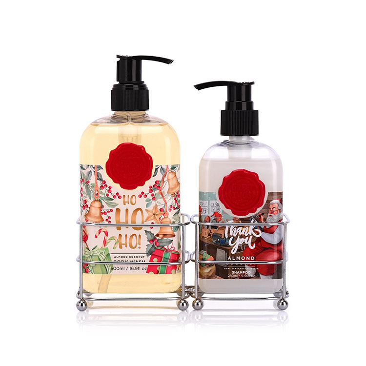 custom shower toilet support 500ml body wash and 280ml shampoo bath christmas gift set for hotel