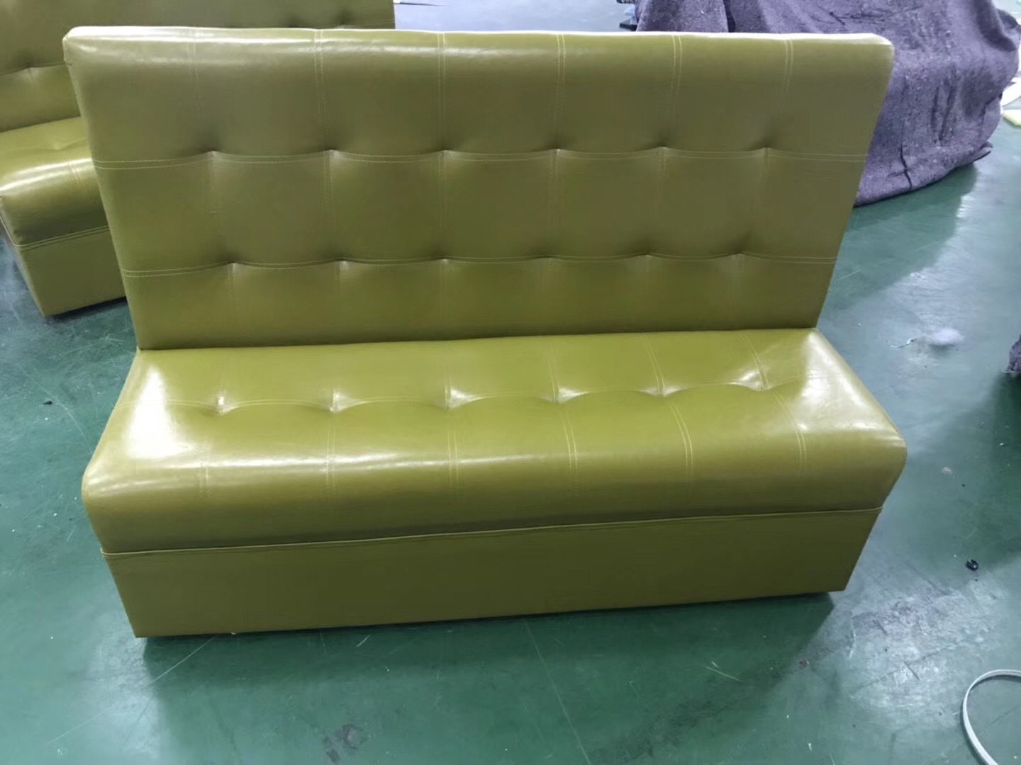 Restaurant Furniture Green Leather Booth Seating with Drawer