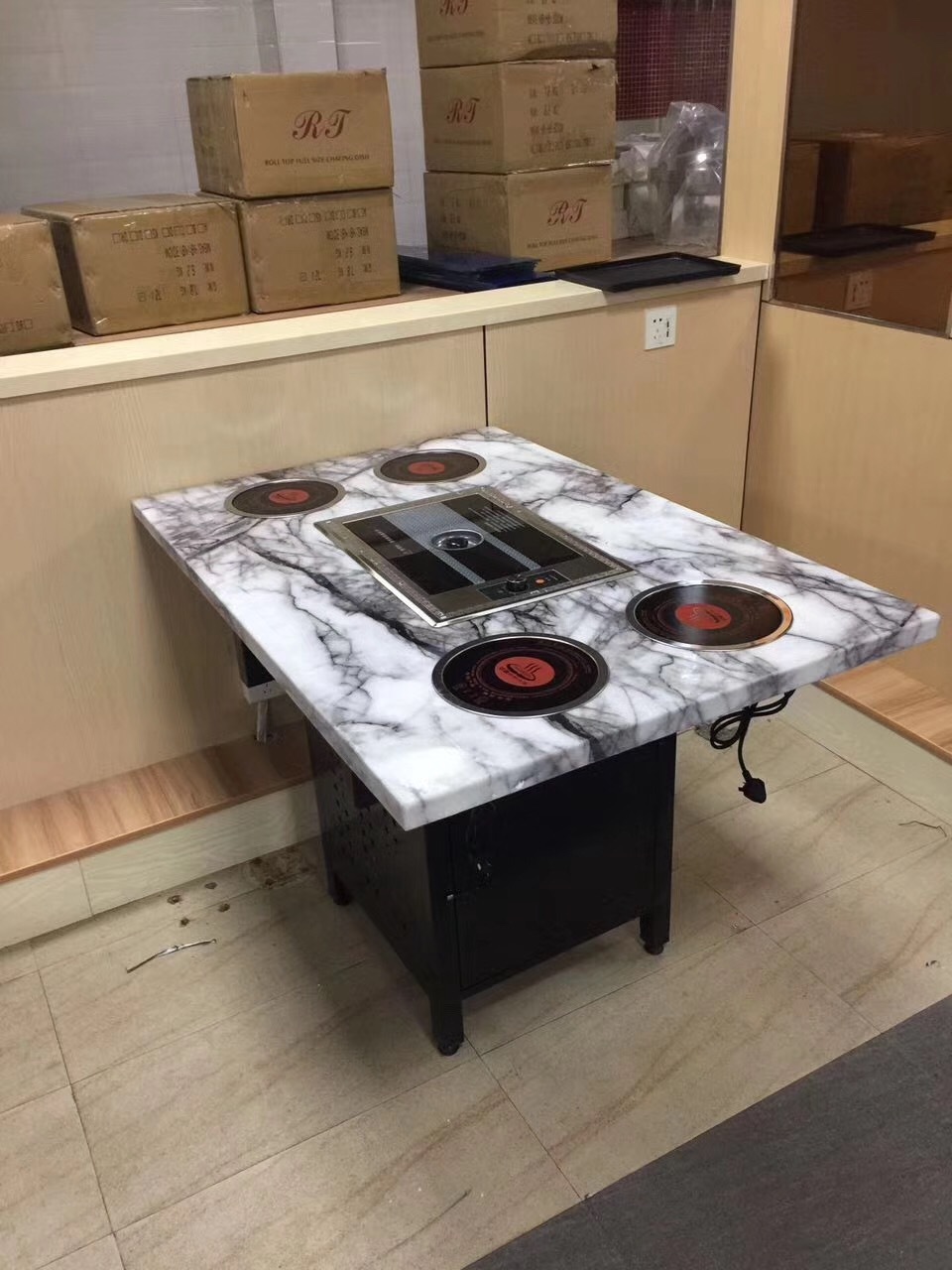 Restaurant Hot Pot Table Marble Small  Hot Pot Induction Cooker Hot Pot Table Shabu Shabu Table