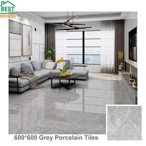 Grey Polished Surface Stone Texture Design Floor Tiles 60x60 Interior Living Room Decorative Porcelain Tiles