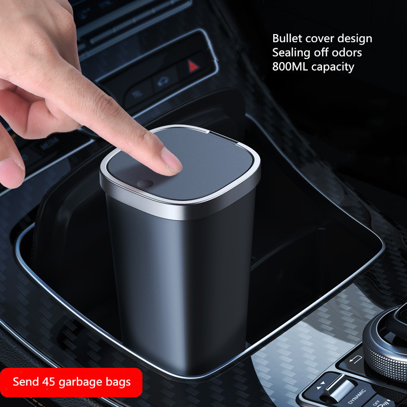 Portable Mini Auto Garbage Can Waterproof With Lid Car Trash Cup With 45 Additional Car Trash Bags Fits Console Or Door