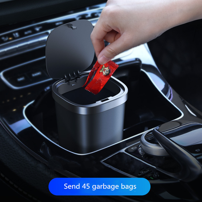 Portable Mini Auto Garbage Can Waterproof With Lid Car Trash Cup With 45 Additional Car Trash Bags Fits Console Or Door