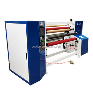 PLC Control Single One Shaft Adhesive Tape Rewinder Machine Kraft Paper PVC PET Wrapping Film Roll to Roll Rewinding Machine