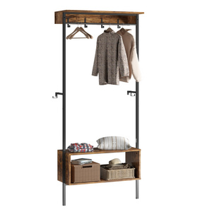 BESTIER Hall Tree with Shoe Bench for Entryway Coat Rack Storage Shelf Stand with Hooks Wood Look 3-in-1 Design for Entrance