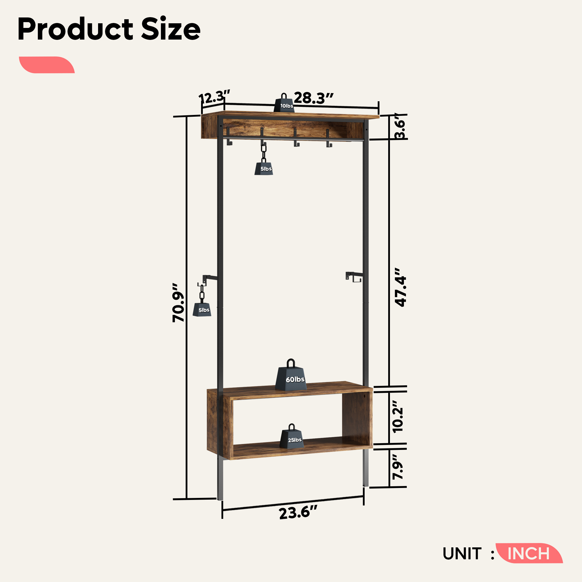 BESTIER Hall Tree with Shoe Bench for Entryway Coat Rack Storage Shelf Stand with Hooks Wood Look 3-in-1 Design for Entrance