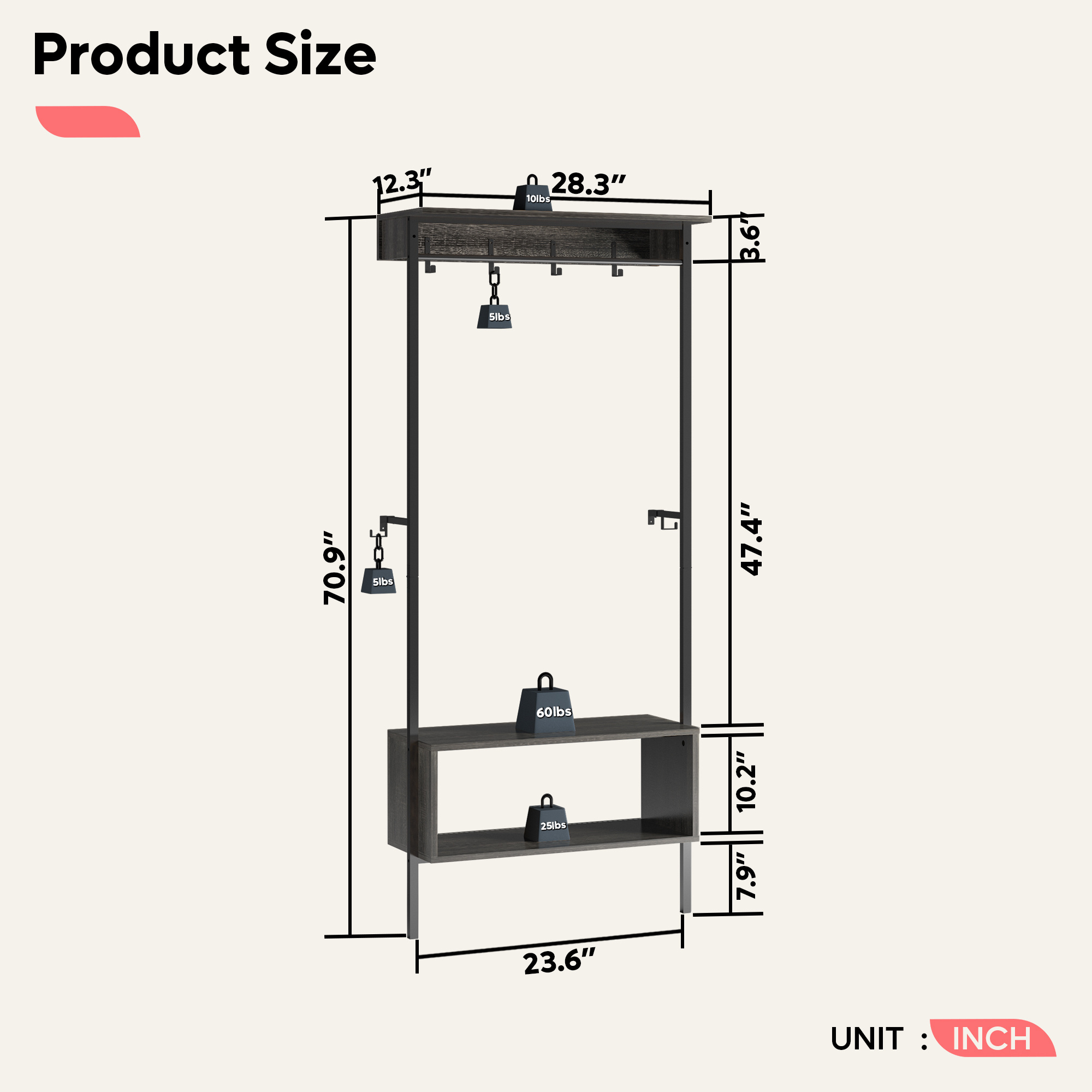 BESTIER Vintage Industrial Hall Tree 3-in-1 Entryway Coat Rack With Storage Bench