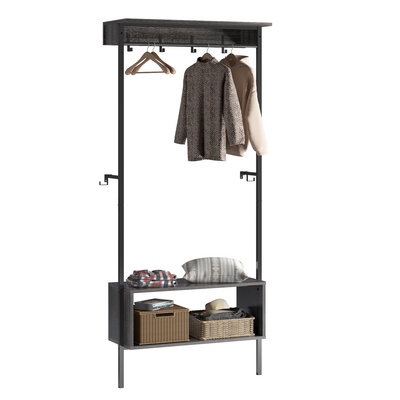 BESTIER Vintage Industrial Hall Tree 3-in-1 Entryway Coat Rack With Storage Bench