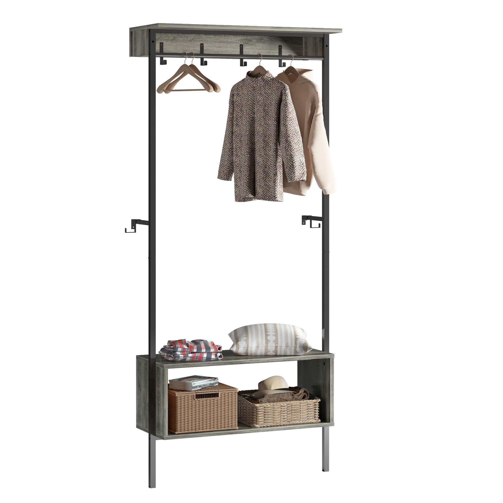 BESTIER Multifunctional 3-in-1 Coat Racks Shoe Bench Hall Tree with Storage Shelf for Entryway