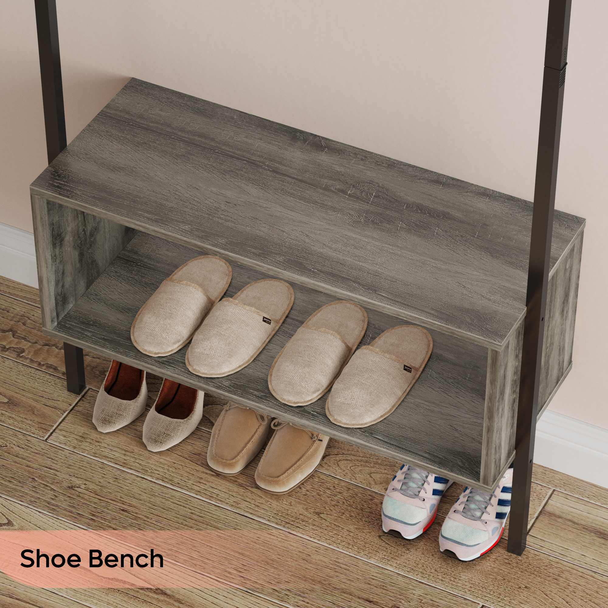 BESTIER Multifunctional 3-in-1 Coat Racks Shoe Bench Hall Tree with Storage Shelf for Entryway