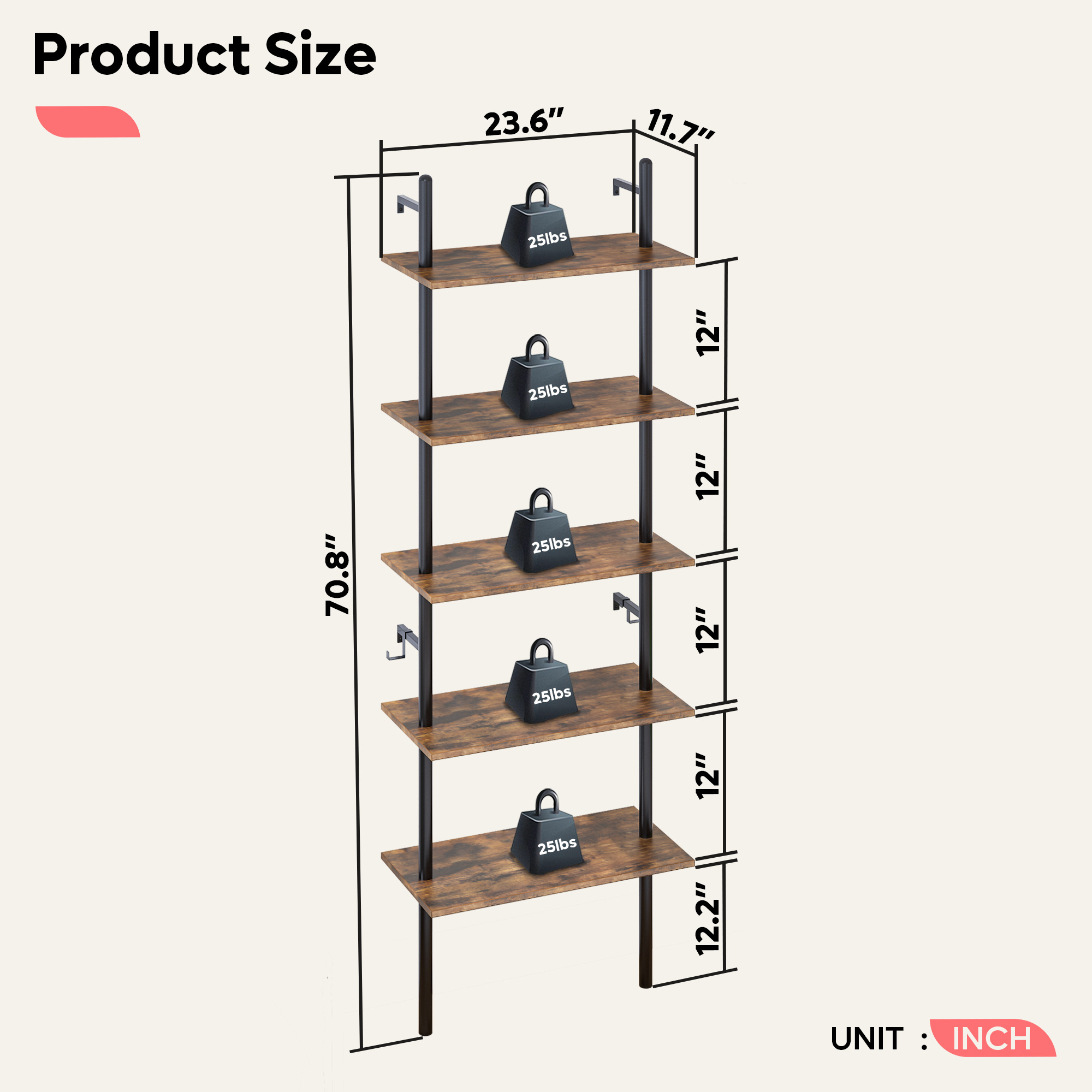 BESTIER 5 Tier Tall Bookcase Book Shelf Rack Organizer Shelving Unit Free Standing Storage for Living Room