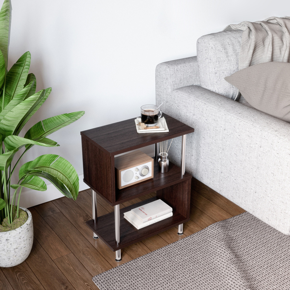 Modern Wooded Bedside Table Side Tables 3 Tier S-Shaped Nightstands Easy Assembly