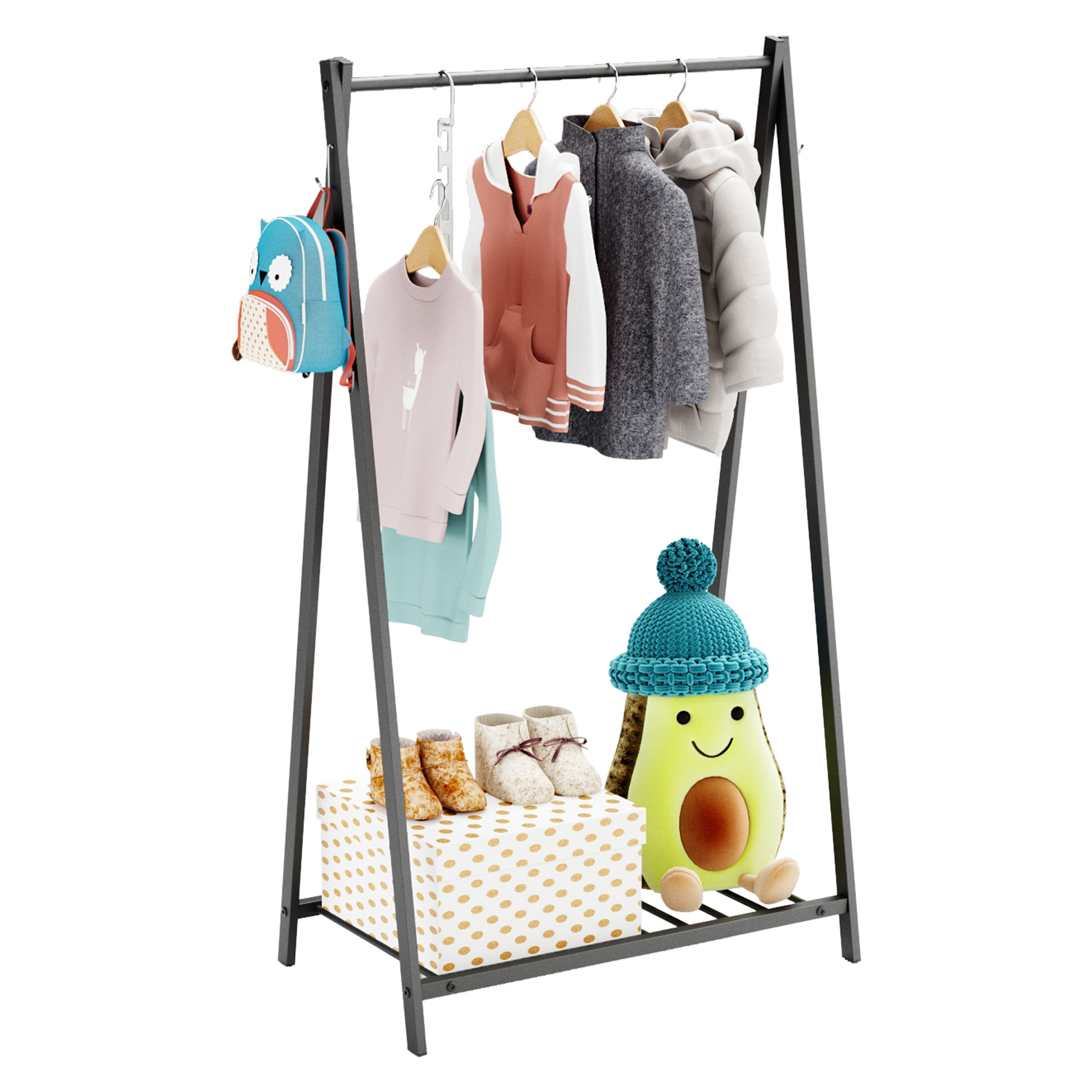 Simple Clothes Rack Hanger Kids Garment Rack with Storage Shelf Steel Costumes Clothes Hanging Rack For Laundry Drying Clothes