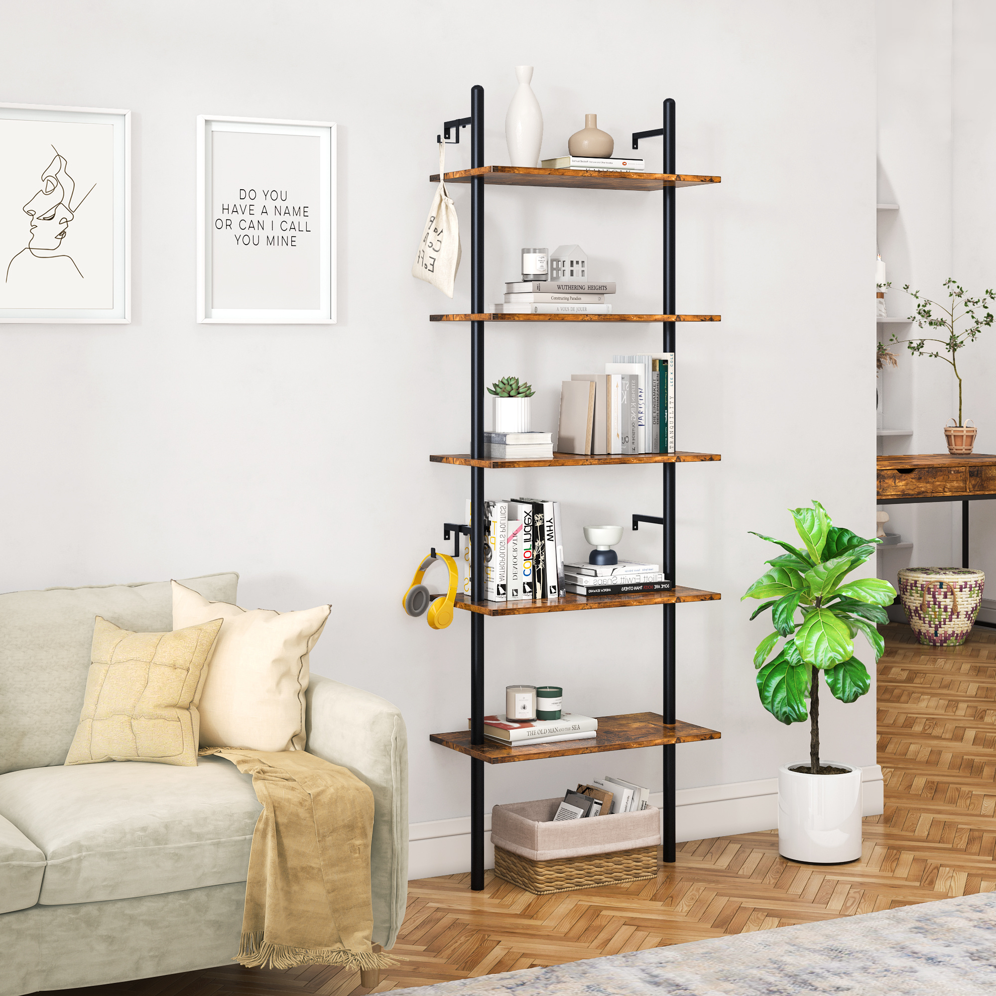 BESTIER 5 Tier Tall Bookcase Book Shelf Rack Organizer Shelving Unit Free Standing Storage for Living Room