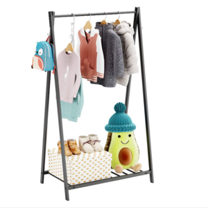 2 Tiers Commercial Wholesale Steel Costumes Clothes Hanging Rack Kids Garment Rack with Storage Shelf