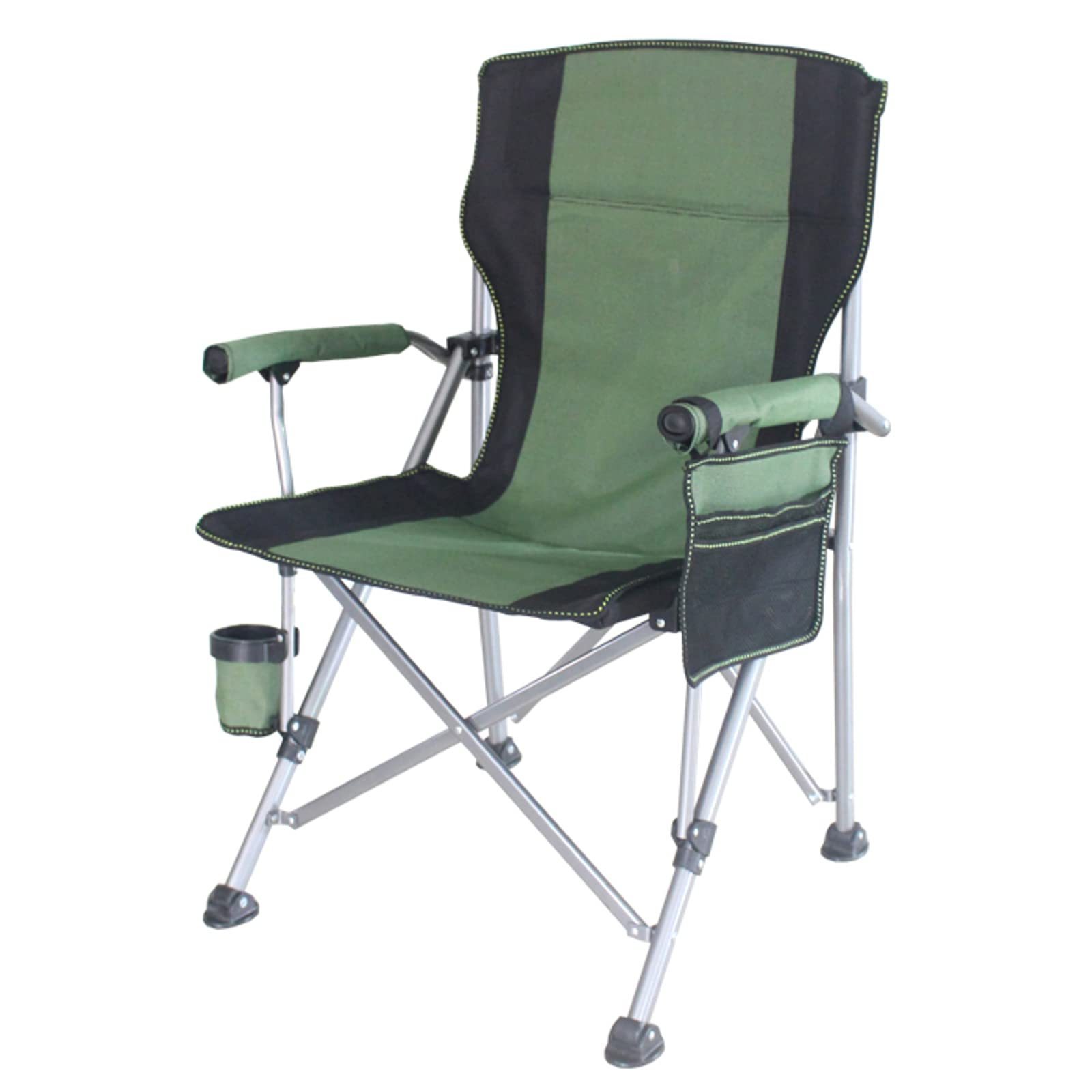 Heavy Duty Lumbar Back Supports Portable Camping Chair Padded Hard Arm Folding Camp Beach Chair With Cup Holder