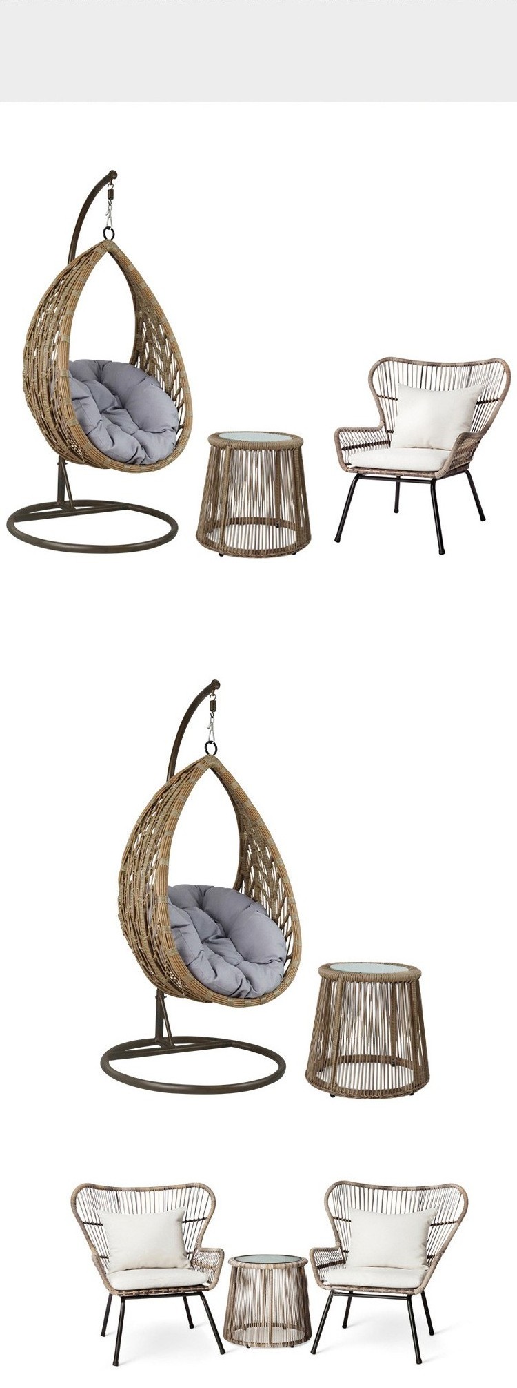 Outdoor Wicker Swing Garden Furniture Patio Cover Heavy Duty Waterproof Patio Hanging Egg Chair with stand