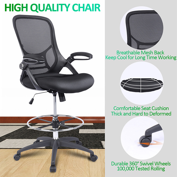 New Drafting Chair Tall Office Chair Standing Desk Stool with Adjustable Footring Mesh Ergonomic Computer Chair