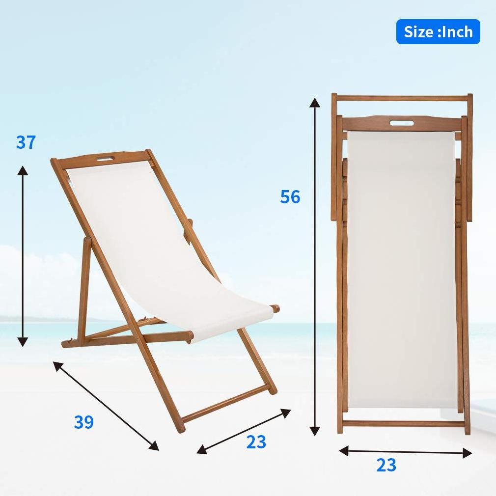 Outdoor Reclining Beach Chair Wooden Folding Adjustable Frame Solid Beach Sling Chair Set Patio Lounge Chair for sale