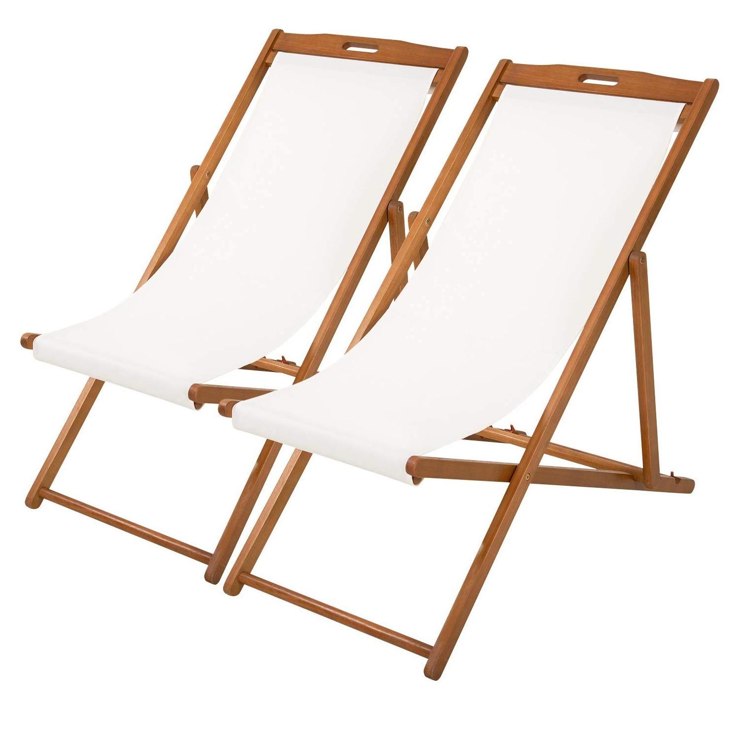 Outdoor Reclining Beach Chair Wooden Folding Adjustable Frame Solid Beach Sling Chair Set Patio Lounge Chair for sale