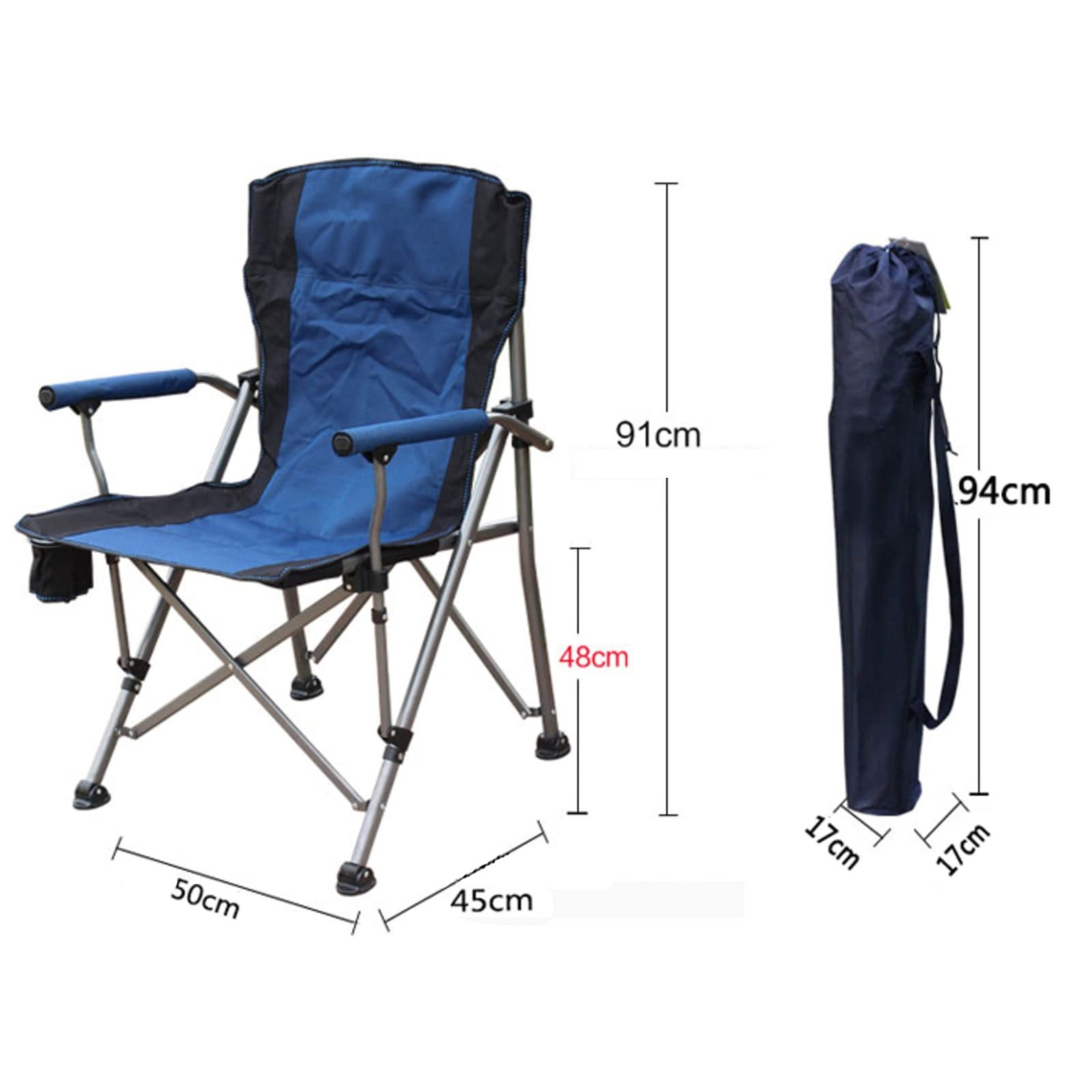 Heavy Duty Lumbar Back Supports Portable Camping Chair Padded Hard Arm Folding Camp Beach Chair With Cup Holder