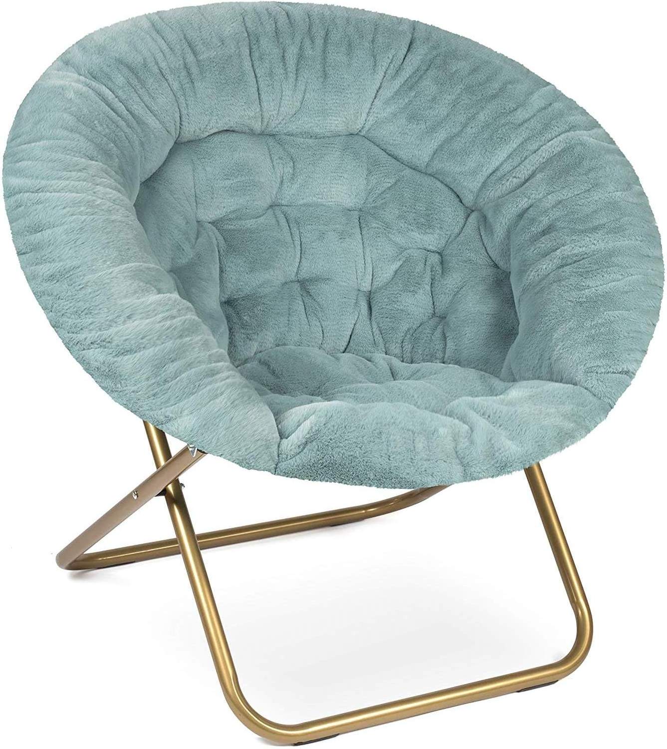 New Comfy Moon Chair Folding Metal Frame Woven Cotton Round Saucer Chair