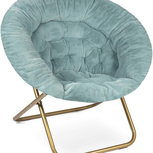 New Comfy Moon Chair Folding Metal Frame Woven Cotton Round Saucer Chair