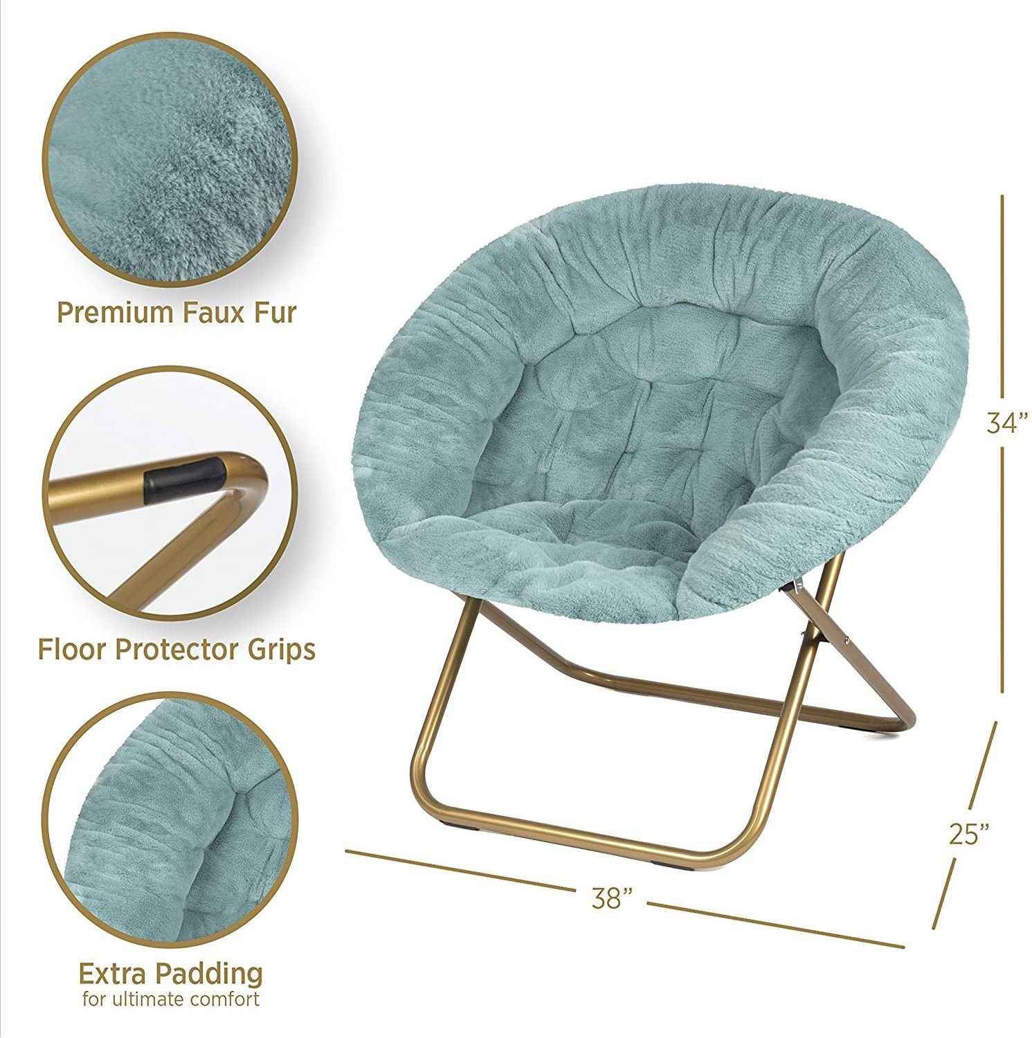 New Comfy Moon Chair Folding Metal Frame Woven Cotton Round Saucer Chair