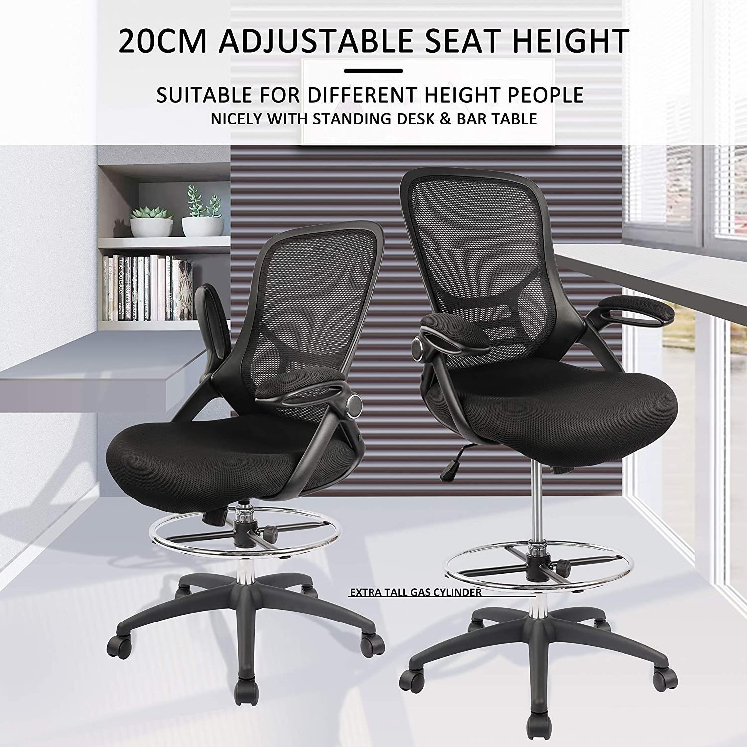 New Drafting Chair Tall Office Chair Standing Desk Stool with Adjustable Footring Mesh Ergonomic Computer Chair