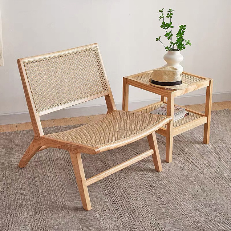 2023 Beach Modern Design Solid Wood Single Leisure Chair Living Room Rattan Lounge Chair