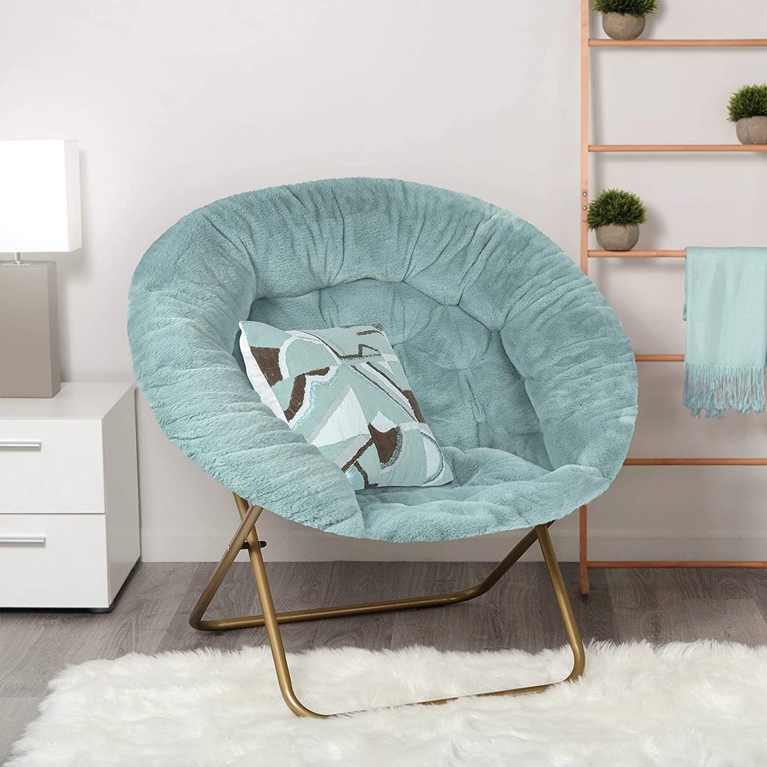 New Comfy Moon Chair Folding Metal Frame Woven Cotton Round Saucer Chair