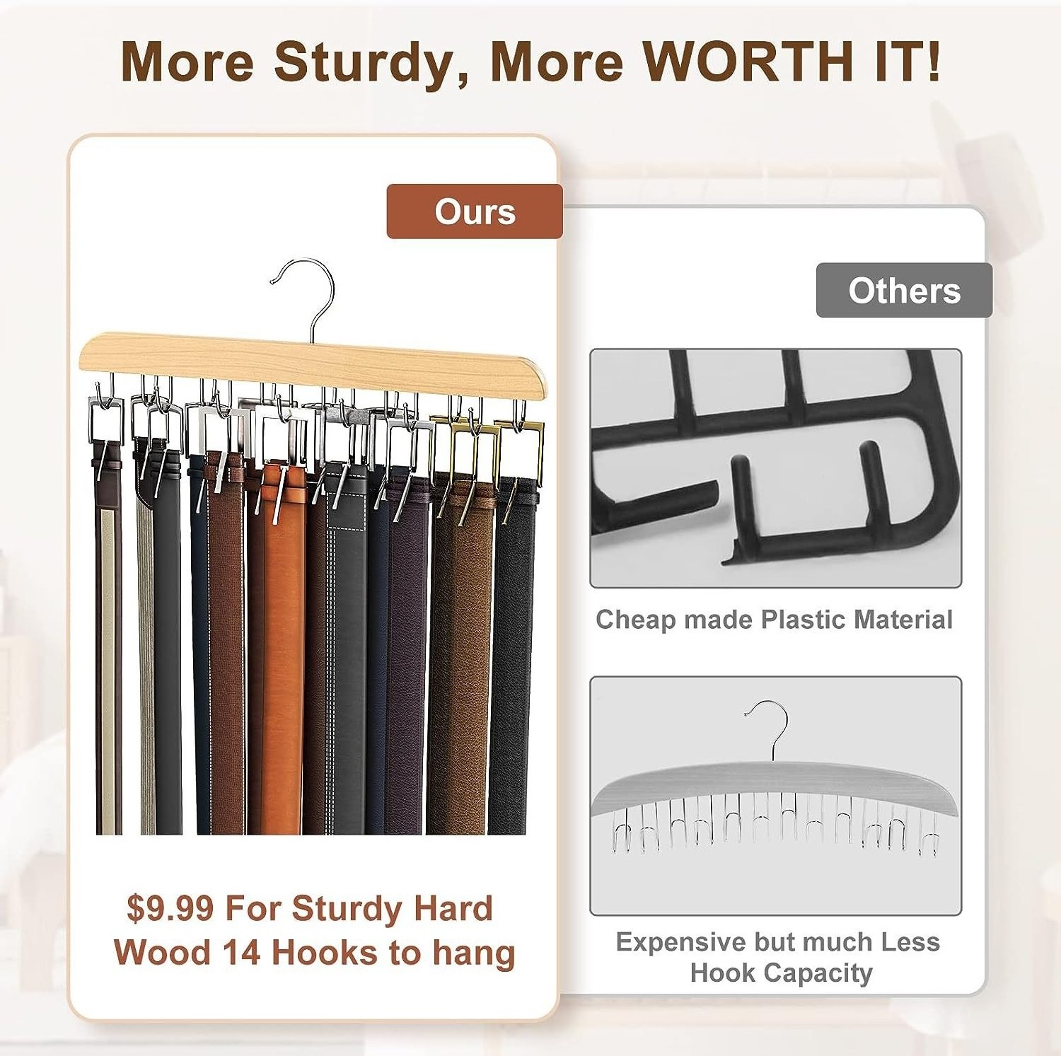 Solid wood belt storage rack Household belt tie hook hanger underwear strap multi-functional solid wood tie rack