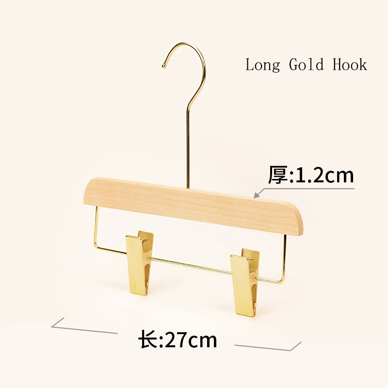 Good quality excellent luxury bottom pants hanger clothes wood hanger with gold clips long metal hook