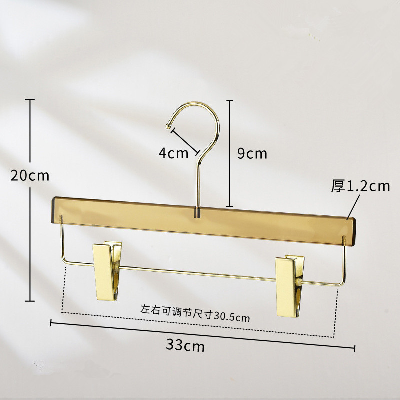 Golden Premium Acrylic Hanger with Long Anti-Slip Clip Modern Design Adult Trouser Pants Clothing Organizer for Closet Bathroom