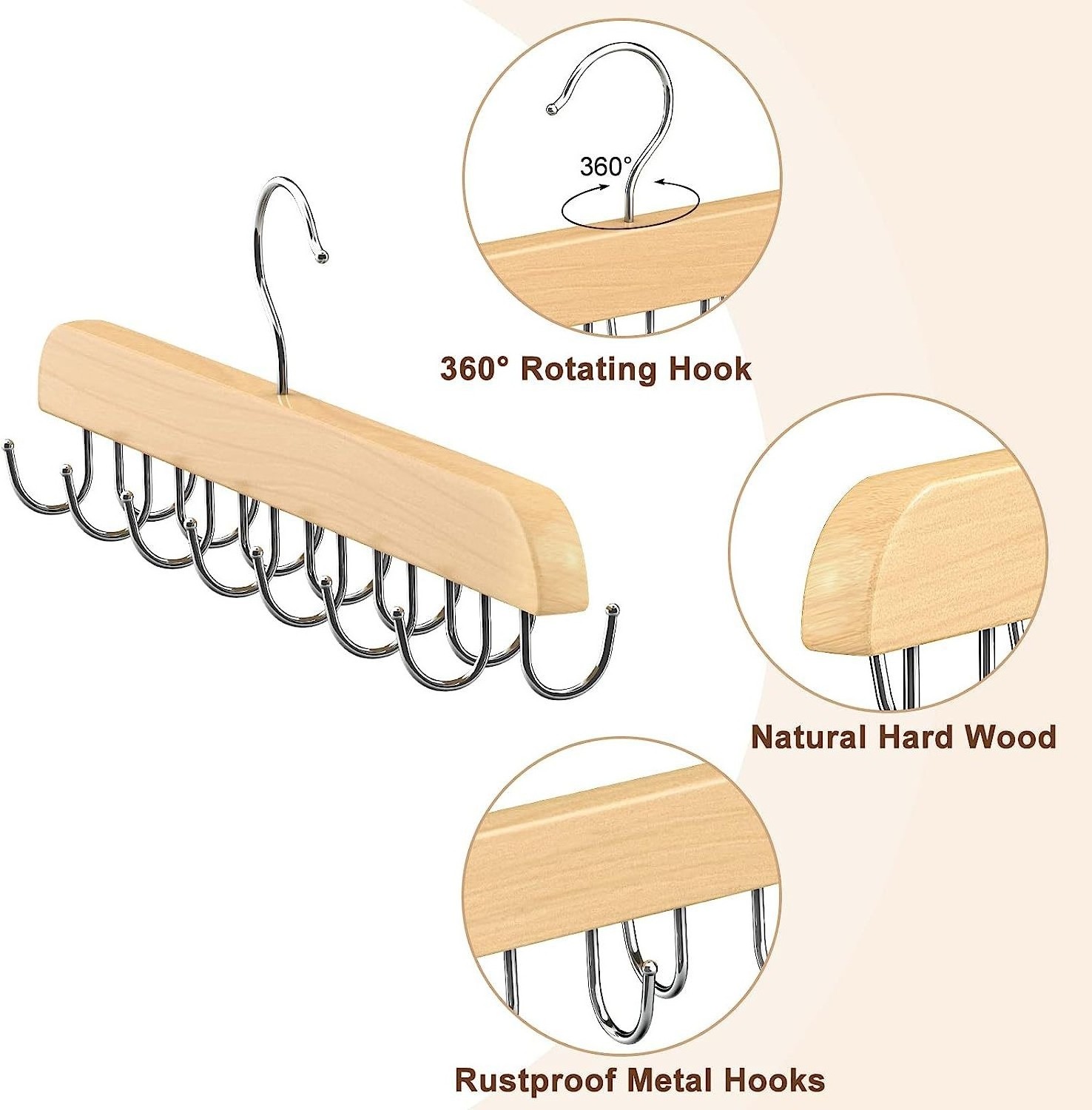 Solid wood belt storage rack Household belt tie hook hanger underwear strap multi-functional solid wood tie rack