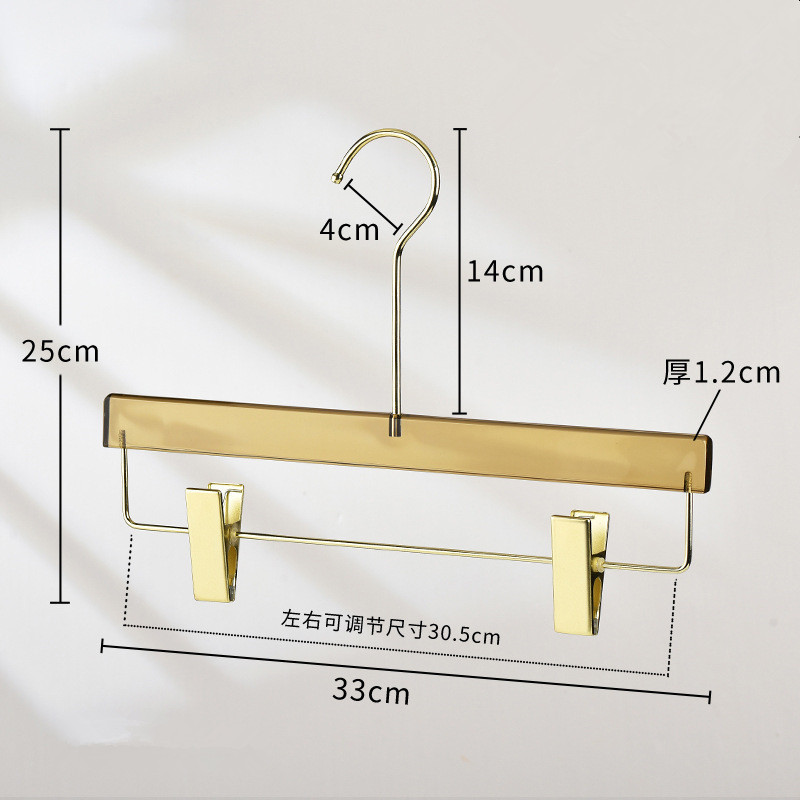 Golden Premium Acrylic Hanger with Long Anti-Slip Clip Modern Design Adult Trouser Pants Clothing Organizer for Closet Bathroom